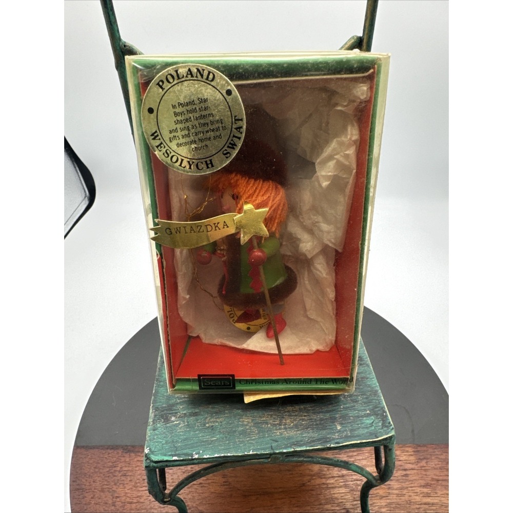VINTAGE Sears Christmas Around The World Wood Ornament Poland - In Box.